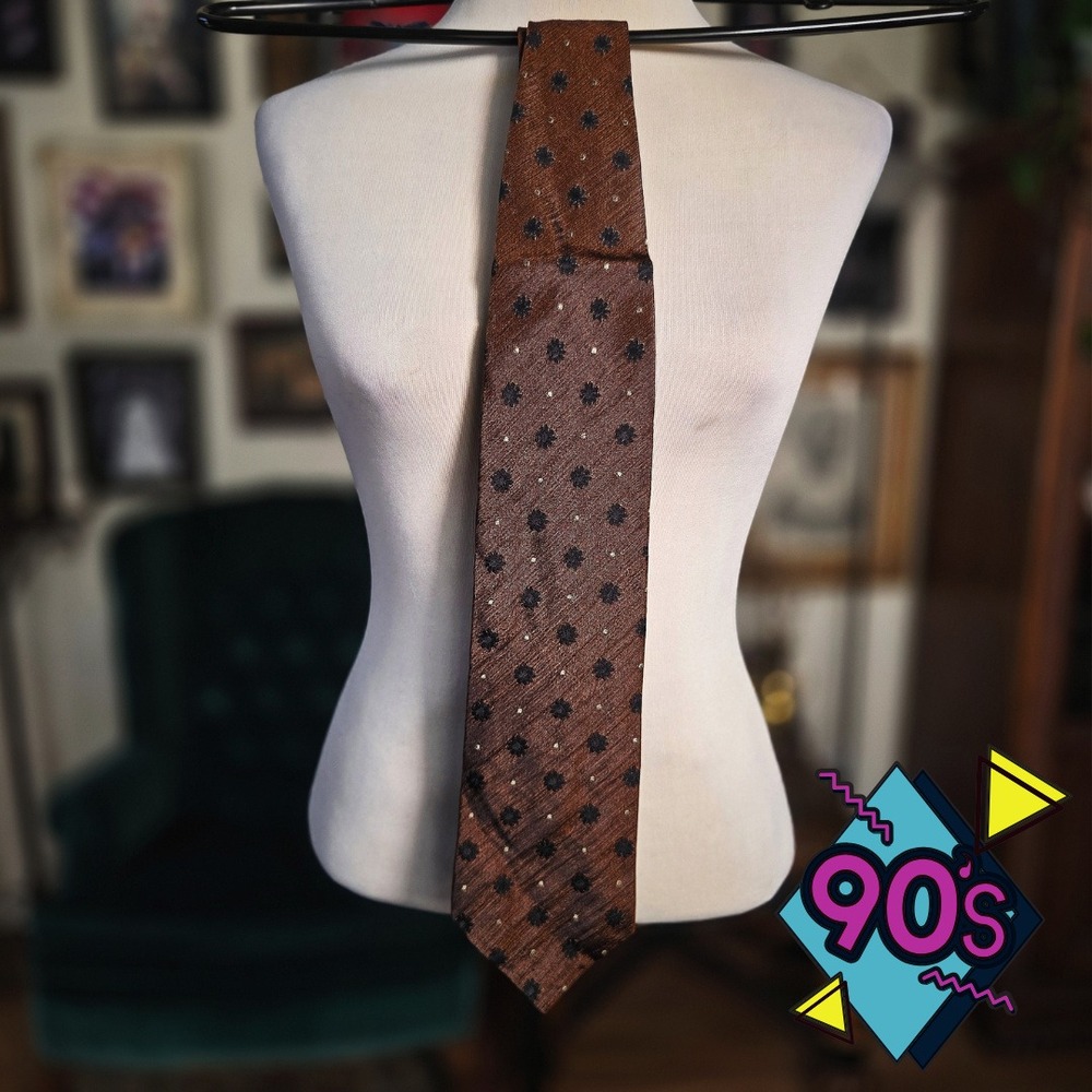 Structure Silk Tie Vintage 90s Brown Floral Geometric Made in USA Mens Necktie
